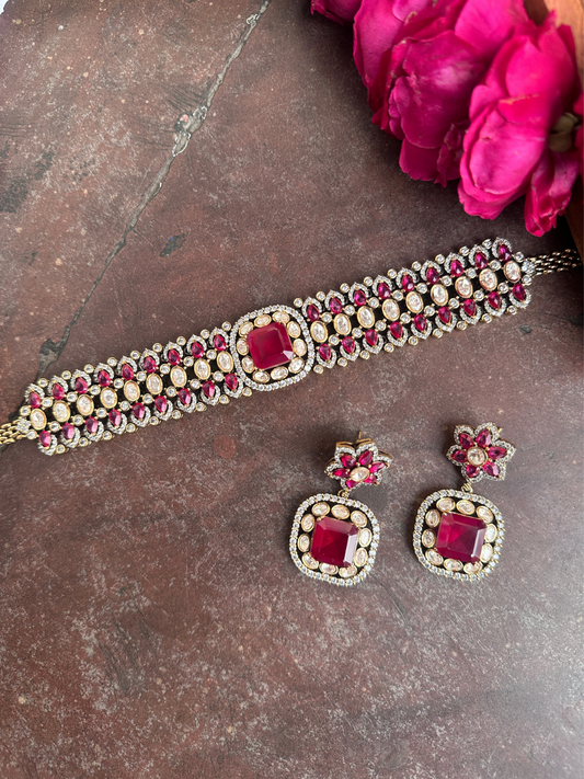 Ruby and Polki Kundan Choker Set