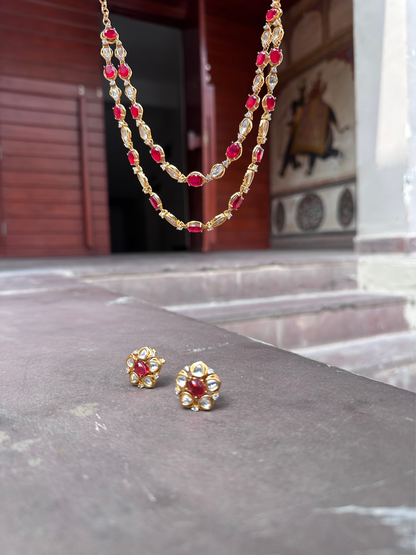 Double Layered Ruby Polki Kundan Necklace Set