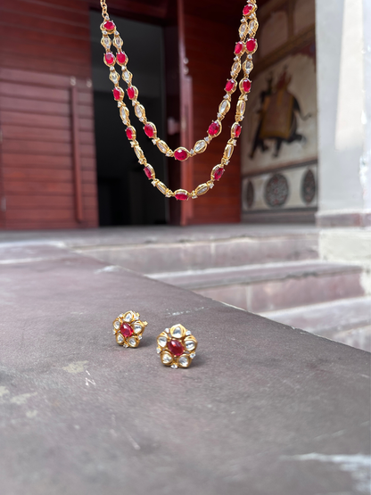 Double Layered Ruby Polki Kundan Necklace Set
